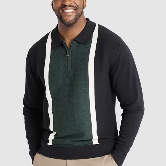 Johnny Big Black Braxton Splice striped polo sweater - Picture 1 of 5